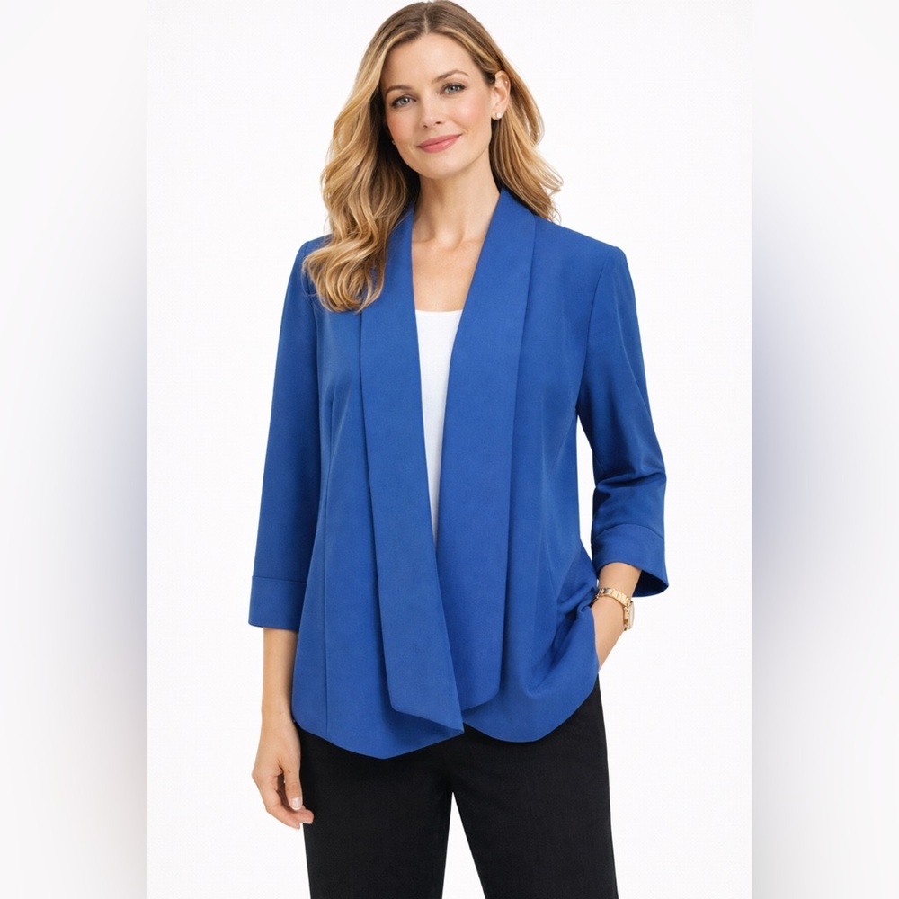 Jones Studio Separates Suit Jacket Blazer 16 Blue Open Front Stretch Polyester
